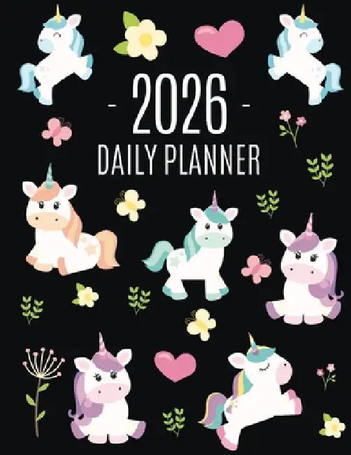 Unicorn Daily Planner 2026: Cute 2026 Year Organizer: January-December (12 Months) Large Funny Magical Fairy Tale Horse Agenda by Press, Happy Oak Tree