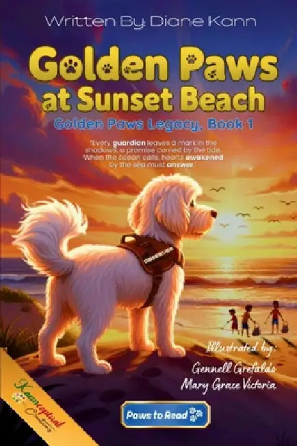 Golden Paws at Sunset Beach by Diane Kann, Mary Grace Victoria, Gennell Grefaldo
