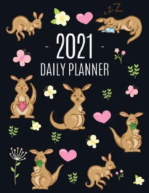 Kangaroo Daily Planner 2021: Cute Animal Calendar Scheduler for Girls - Pretty & Large Weekly Agenda with Australian Outback Animal, Pink Hearts + by Feel Good Press