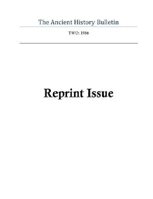 Ancient History Bulletin Volume Two: Reprint Issue by Timothy Howe