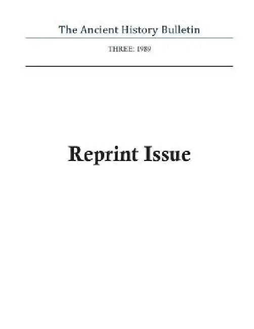 Ancient History Bulletin Volume Three: Reprint Issue by Timothy Howe