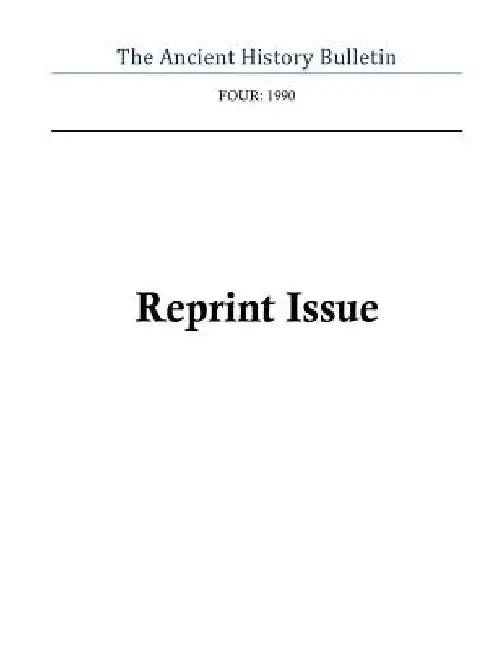 Ancient History Bulletin Volume Four: Reprint Issue by Timothy Howe