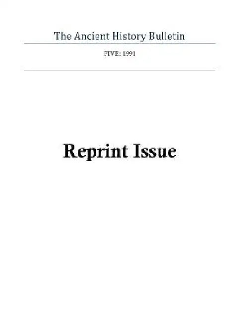 Ancient History Bulletin Volume Five: Reprint Issue by Timothy Howe