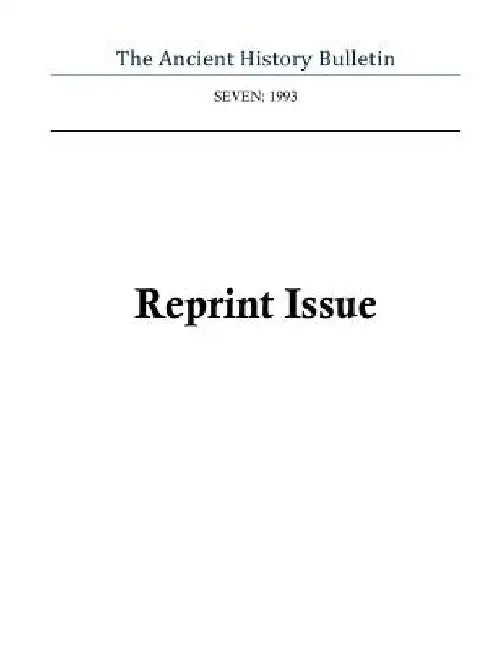 Ancient History Bulletin Volume Seven by Timothy Howe