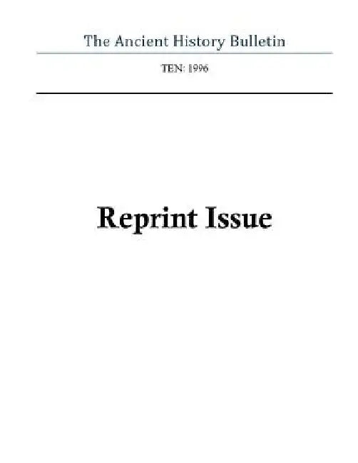 Ancient History Bulletin Volume Ten by Timothy Howe