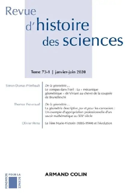 Revue d'histoire des sciences 1/2020 Varia: Varia by Collectif