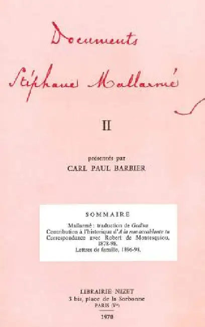 Documents Stephane Mallarme II by Stephane Mallarme, Carl Paul Barbier, Carl Paul Barbier