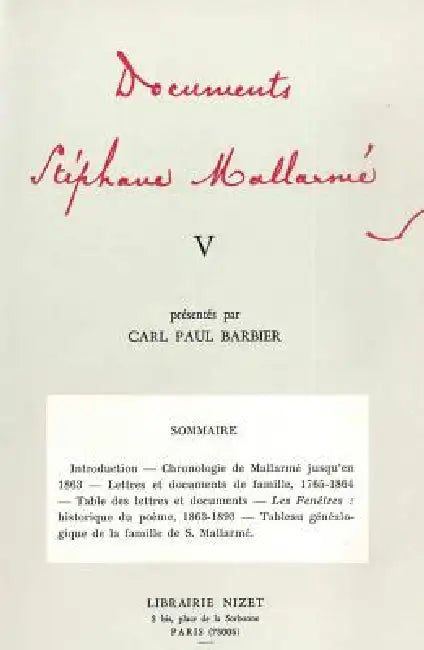 Documents Stephane Mallarme V by Stephane Mallarme, Carl Paul Barbier, Carl Paul Barbier