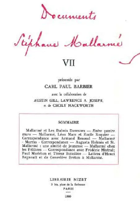 Documents Stephane Mallarme VII by Stephane Mallarme, Carl Paul Barbier, Carl Paul Barbier
