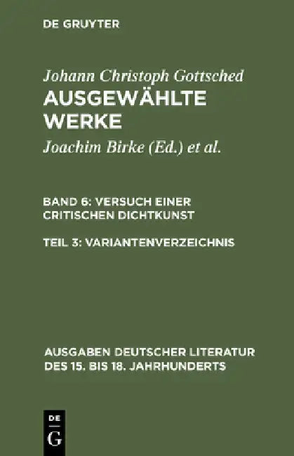 Variantenverzeichnis by Johann Christoph Gottsched, Joachim Birke, Brigitte Birke