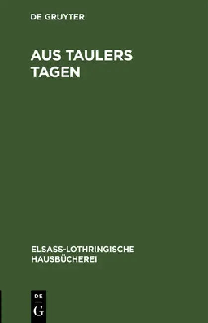 Aus Taulers Tagen: Erzählung by Friedrich Lienhard