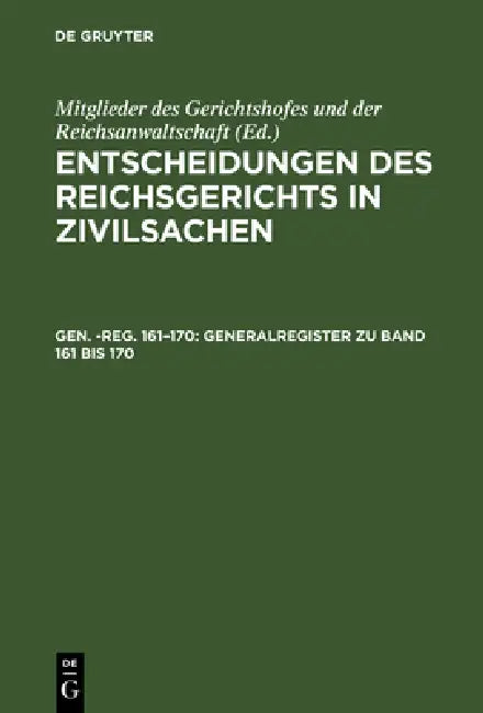 Generalregister Zu Band 161 Bis 170 by H. Schock