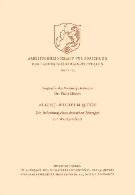Die Bedeutung Eines Deutschen Beitrages Zur Weltraumfahrt by August Wilhelm Quick