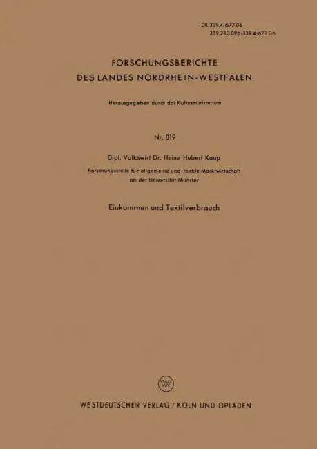 Einkommen Und Textilverbrauch by Heinz Hubert Kaup