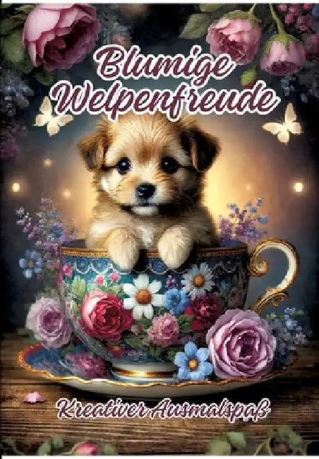Blumige Welpenfreude: Kreativer Ausmalspaß by Ela Artjoy