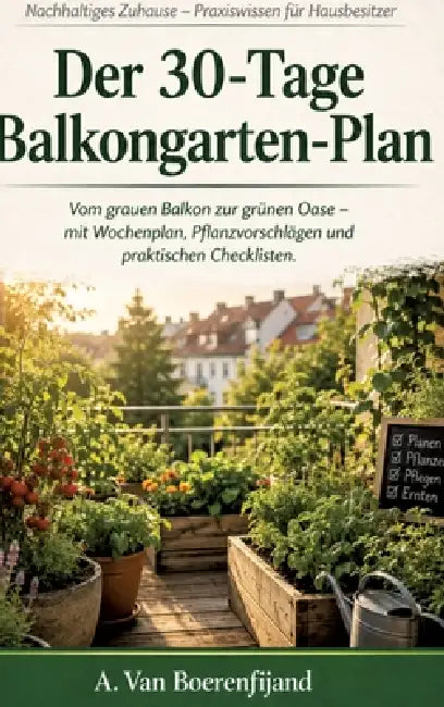 Der 30-Tage-Balkongarten-Plan: Vom grauen Balkon zur grünen Oase - mit Wochenplan, Pflanzvorschlägen und praktischen Checklisten by A. Van Boerenfijand