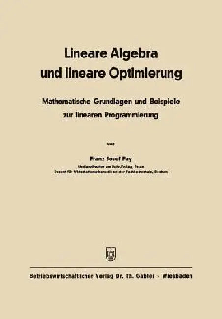 Lineare Algebra Und Lineare Optimierung: Mathematische Grundlagen Und Beispiele Zur Linearen Programmierung by Franz Josef Fay