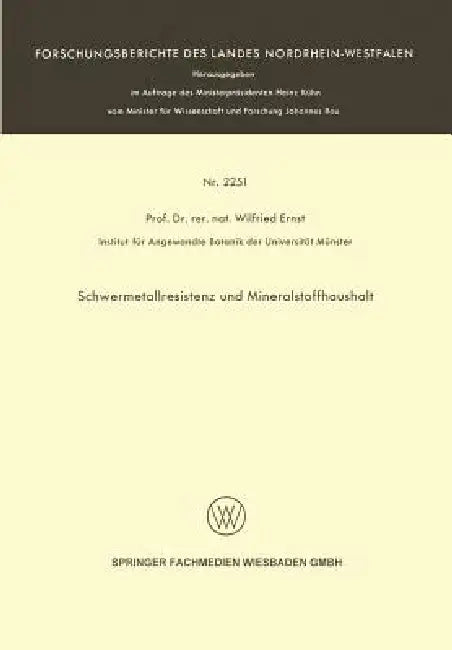 Schwermetallresistenz Und Mineralstoffhaushalt by Wilfried Ernst