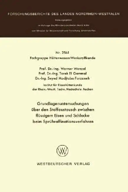 Grundlagenuntersuchungen Über Den Stoffaustausch Zwischen Flüssigem Eisen Und Schlacke Beim Sprühraffinationsverfahren by Werner Wenzel