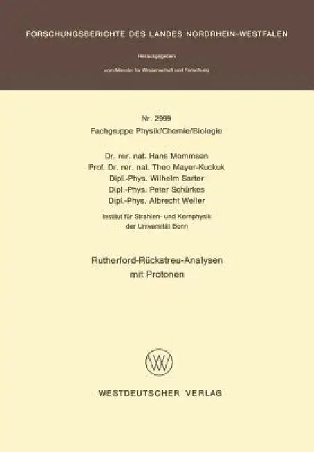Rutherford-Rückstreu-Analysen Mit Protonen by Hans Mommsen
