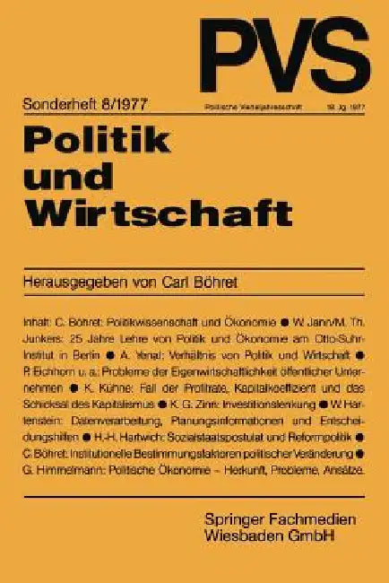 Politik Und Wirtschaft: Festschrift Für Gert Von Eynern by Carl Böhret