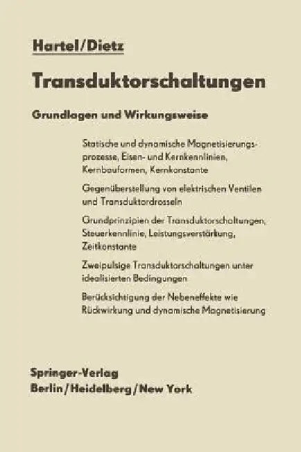 Transduktorschaltungen: Grundlagen Und Wirkungsweise by Walter Hartel, Helmut Dietz