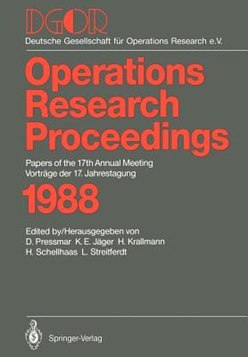 Dgor: Papers of the 17th Annual Meeting / Vorträge Der 17. Jahrestagung 1988 by Dieter Pressmar
