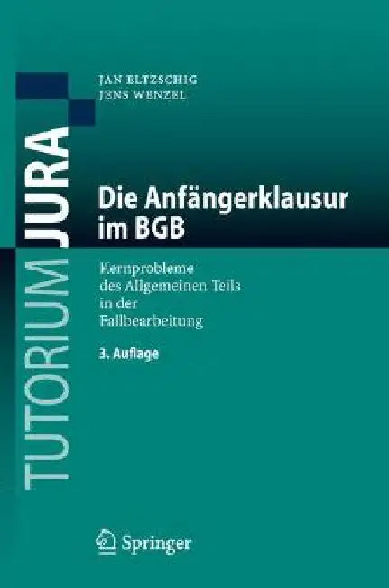 Die Anfängerklausur Im BGB: Kernprobleme Des Allgemeinen Teils in Der Fallbearbeitung by Jan Eltzschig, Jens Wenzel