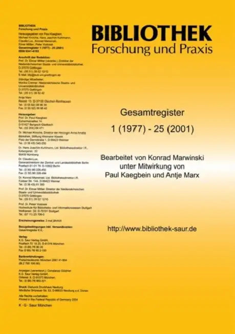 Bibliothek - Forschung Und Praxis: 25-jahres-register by Not Available (NA)