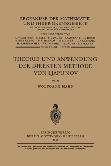 Theorie Und Anwendung Der Direkten Methode Von Ljapunov by Wolfgang Hahn