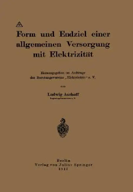 Form Und Endziel Einer Allgemeinen Versorgung Mit Elektrizität: Herausgegeben Im Auftrage Des Beratungsvereins "Elektrizität" E. V. by Ludwig Aschoff