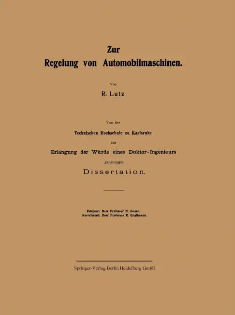 Zur Regelung Von Automobilmaschinen by Reinhold Lutz