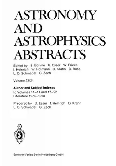 Author and Subject Indexes: To Volumes 11-14 and 17-22 Literature 1974-1978 by S. Böhme