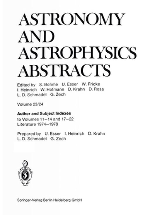 Author and Subject Indexes: To Volumes 11-14 and 17-22 Literature 1974-1978 by S. Böhme