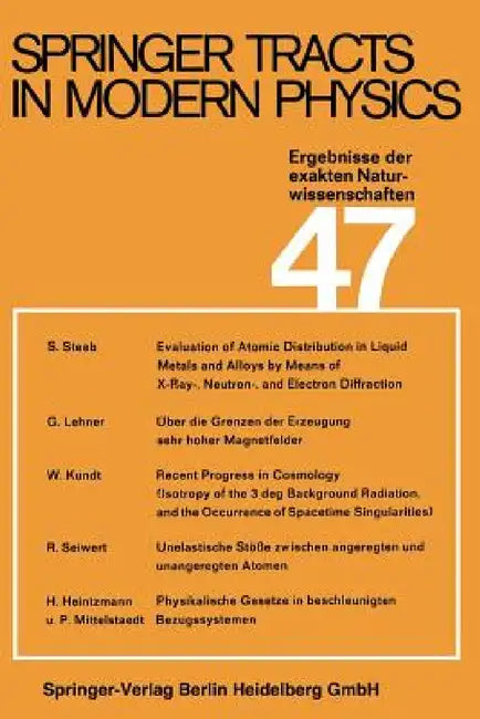 Springer Tracts in Modern Physics: Ergebnisse Der Exakten Naturwissenschaften by G. Höhler