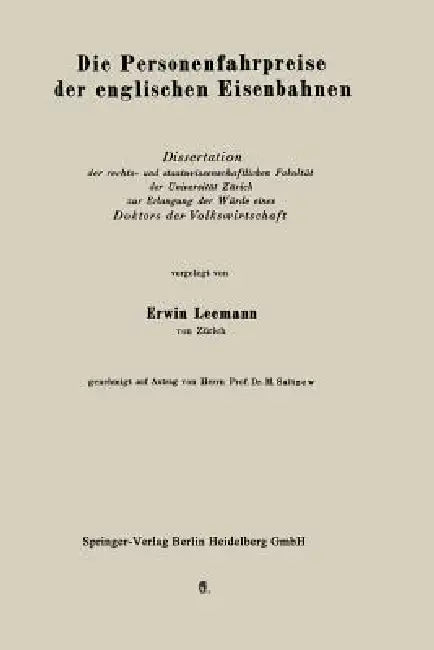 Die Personenfahrpreise Der Englischen Eisenbahnen by Erich Leemann