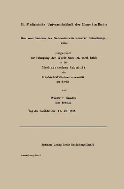 Bau und Funktion der Nebenniere in neuerer Betrachtungsweise by Walter Von Lucadou