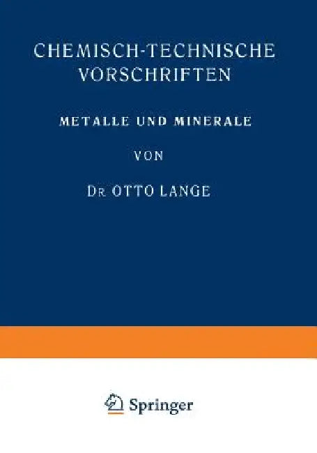 Metalle Und Minerale by Otto Lange