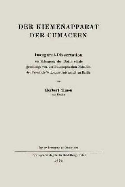 Der Kiemenapparat Der Cumaceen: Inaugural-Dissertation by Herbert Simon