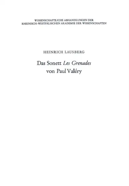 Das Sonett Les Grenades Von Paul Valéry by Heinrich Lausberg