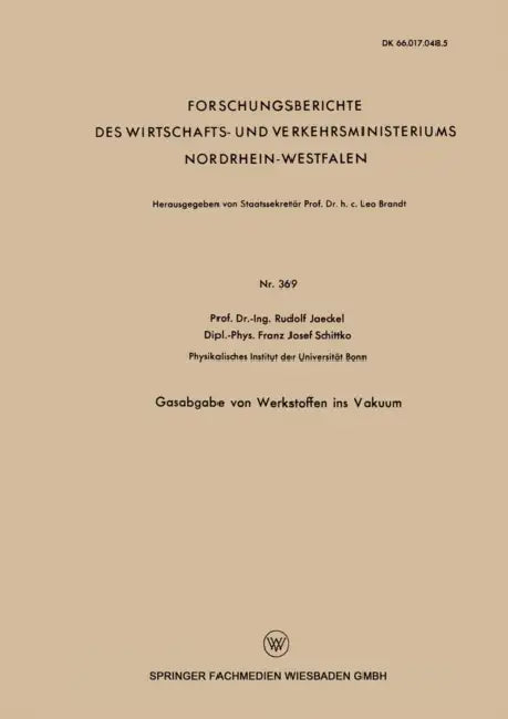 Gasabgabe Von Werkstoffen Ins Vakuum by Rudolf Jaeckel
