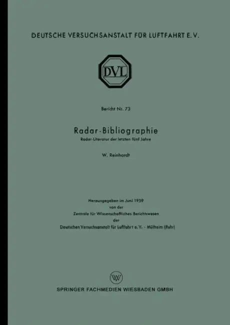 Radar-Bibliographie: Radar-Literatur Der Letzten Fünf Jahre by Wolfgang Reinhardt