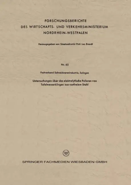 Untersuchungen Über Das Elektrolytische Polieren Von Tafelmesserklingen Aus Rostfreiem Stahl by Kenneth A. Loparo