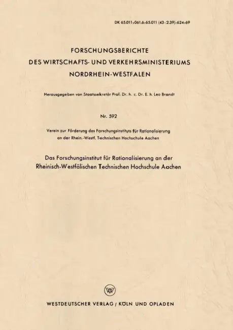 Das Forschungsinstitut Für Rationalisierung an Der Rheinisch-Westfälischen Technischen Hochschule Aachen by Kenneth A. Loparo