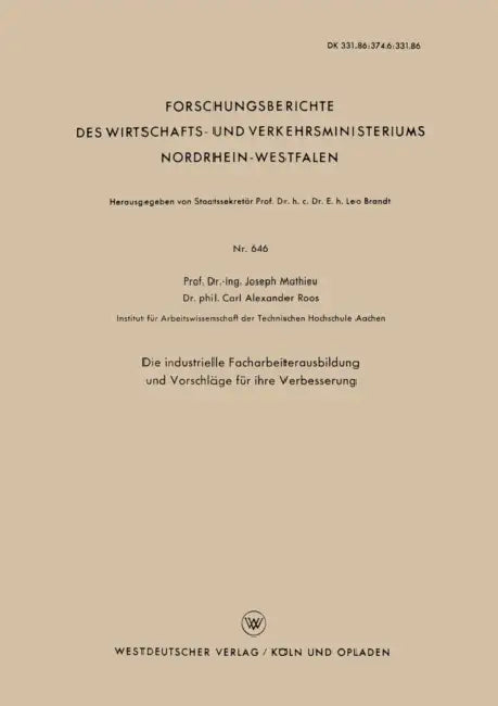 Die Industrielle Facharbeiterausbildung Und Vorschläge Für Ihre Verbesserung by Joseph Mathieu