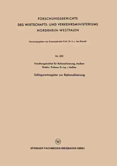 Schlagwortregister Zur Rationalisierung by J. Mathieu