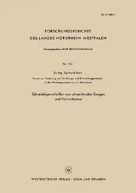 Schneideigenschaften Von Schneidenden Zangen Und Prüfverfahren by Eginhard Barz