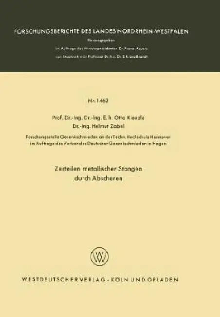 Zerteilen Metallischer Stangen Durch Abscheren by Otto Kienzle
