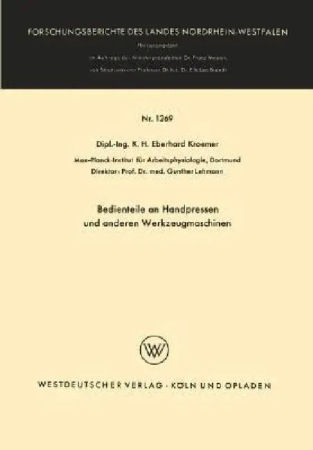 Bedienteile an Handpressen Und Anderen Werkzeugmaschinen by Henning Wode