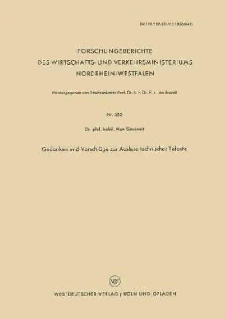 Gedanken Und Vorschläge Zur Auslese Technischer Talente by Max Simoneit